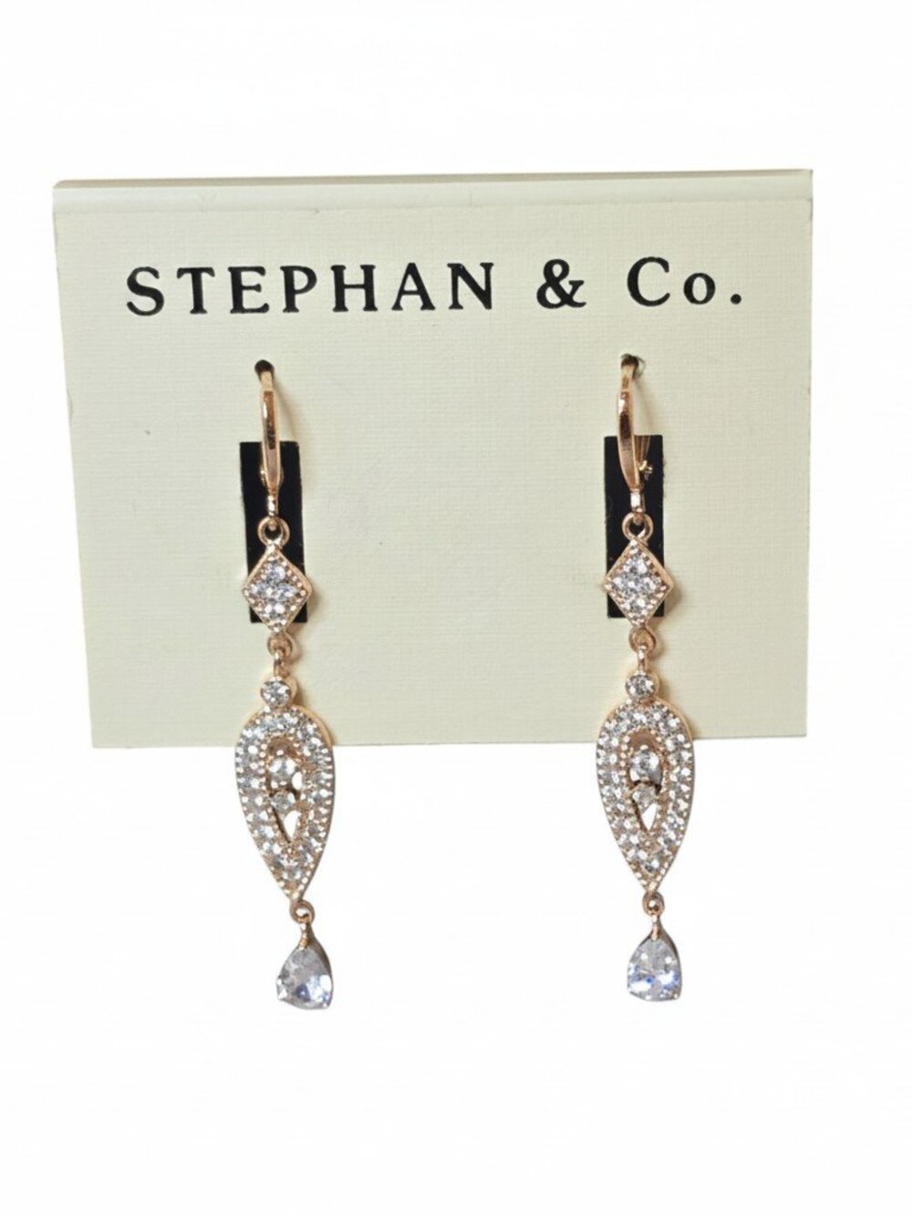 Stephan & Co Women's Rose Gold Plated Cubic Zirconia Dangle Hoop Earrings